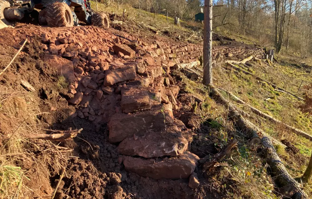 Beim Aufsetzen der Mauer wurde auf eine lückige und auf der Mauerkrone nicht übererdete Hintermauerung ge-achtet